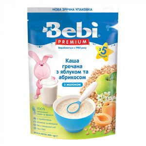 Каша молочна дитяча BEBI PREMIUM (Бебі Преміум) Гречка яблуко та абрикос для дітей з 5-ти місяців м'яка упаковка 200 г