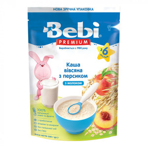 Каша молочна дитяча BEBI PREMIUM (Бебі Преміум) Вівсяна з персиком для дітей з 5-ти місяців м'яка упаковка 200 г