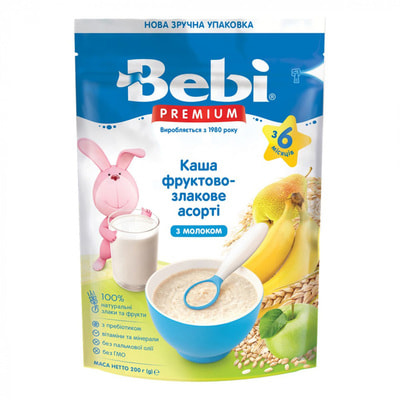 Каша молочная детская BEBI PREMIUM (Беби Премиум) Фруктово-злаковое ассорти мягкая упаковка 200 г