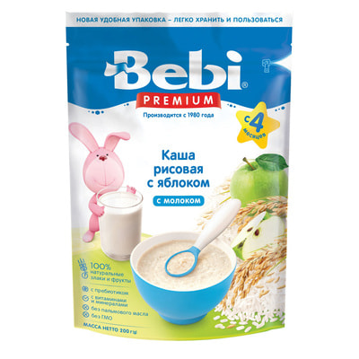 Каша молочная детская KOLINSKA BEBI (Колинска беби) Премиум рисовая с яблоком мягкая упаковка 200 г