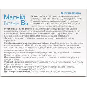 Магній Вітамін В6 таблетки спокій та рівновага упаковка 60 шт