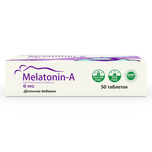 Мелатонін-А таблетки для полегшення засипання та підвищення якості сну по 6 мг упаковка 50 шт