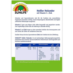 Напиток горячий с витамином С и цинком SUNLIFE (Санлайф) Heibe Holunder Vitamin C + Zink Sticks стик 4 г 20 шт