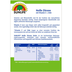 Напій гарячий з вітаміном С та цинком SUNLIFE (Санлайф) Heibe Zitrone Vitamin C + Zink Sticks стік 4 г упаковка 20 шт