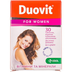 Дуовит для женщин витамины и минералы таблетки без сахара с витамином С, витамином Д и цинком флакон 30 шт