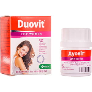 Дуовит для женщин витамины и минералы таблетки без сахара с витамином С, витамином Д и цинком флакон 30 шт