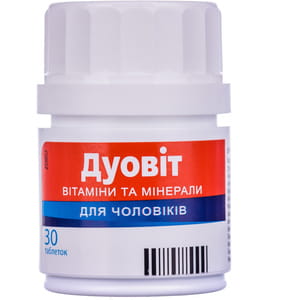 Дуовит для чоловіків вітаміни та мінерали таблетки без цукру з вітаміном С, вітаміном Д і цинком флакон 30 шт