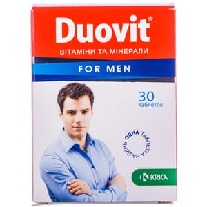 Дуовит для чоловіків вітаміни та мінерали таблетки без цукру з вітаміном С, вітаміном Д і цинком флакон 30 шт