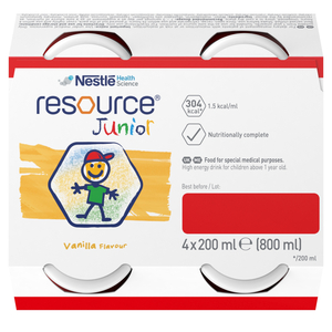 Смесь для специальных медицинских целей NESTLE (Нестле) Resource Junior (Ресурс Юниор) для детей от 1 до 10 лет со вкусом ванили по 200 мл 4 флакона