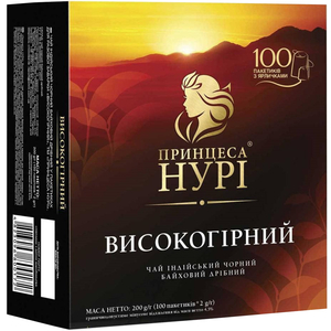 Чай черный ПРИНЦЕССА НУРИ индийский байховый высокогорный мелкий в фильтр-пакетах по 2 г 100 шт