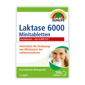 Витамины SUNLIFE (Санлайф) Laktase 6000 Minitabletten Лактаза таблетки поддерживают переваривание молочного сахара при непереносимости лактозы 100 шт