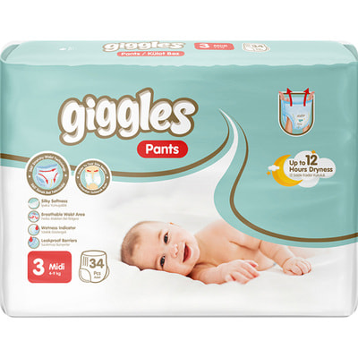 Подгузники-трусики для детей GIGGLES (Гигглс) Midi (Миди) 3 от 4 до 9 кг 34 шт