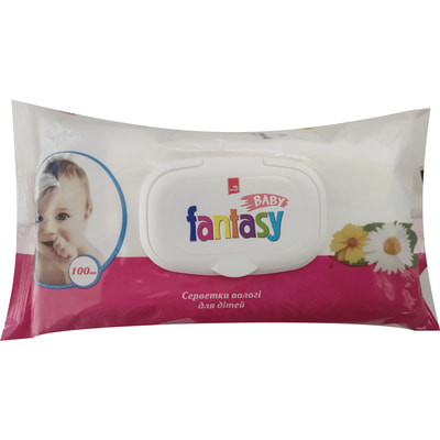 Серветки вологі FANTASY BABY (Фентезі бейбі) для дітей з екстрактом ромашки, календули і Д-пантенолом 100 шт