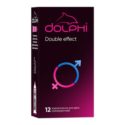 Презервативы латексные DOLPHI (Долфи) Double effect (Дабл эффект) с точками и ребрами со смазкой с согревающим и пролонгирующим эффектом 12 шт