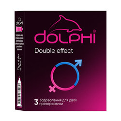 Презервативи латексні DOLPHI (Долфі) Double effect (Дабл ефект) з крапками та ребрами з смазкою з зігріваючим та пролонгуючим ефектом 3 шт