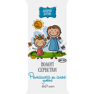 Серветки вологі ДОБРИЙ ДОТИК дитячі Ромашка + Алое 60 шт