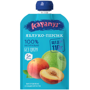 Пюре дитяче КАРАПУЗ Яблуко, персик з 5-ти місяців без цукра 110 г