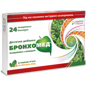 Бронхомед леденцы с плющом со вкусом мяты при сезонных простудных заболеваниях упаковка 24 шт