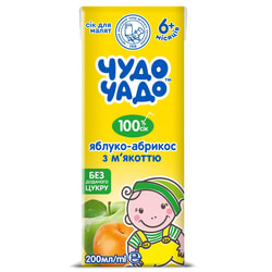 Сок детский ЧУДО-ЧАДО яблочно-абрикосовый с мякотью без сахара с 6 месяцев 200 мл
