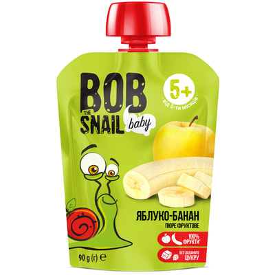 Пюре фруктовое Bob Snail (Боб Снеил) Улитка Боб Яблоко-банан для детей от 5 месяцев 90 г