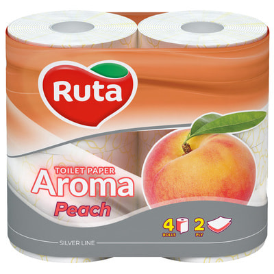 Туалетная бумага Рута Aroma Peach персик ароматизированная 2 слоя оранжевая 4 рулона