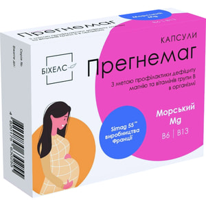 Прегнемаг капсули для профілактики дефіциту магнію та вітамінів групи В упаковка 30 шт