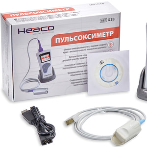 Пульсоксиметр укомплектован датчиком Sp02 для взрослого G1B