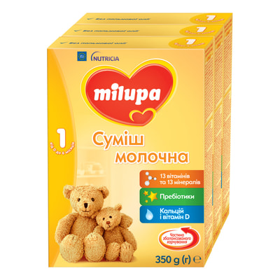Суміш молочна дитяча Нутриція Milupa (Мілупа) 1 від 0 до 6 місяців 3 упаковки по 350 г (1050 г) Промо