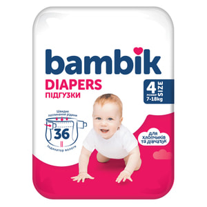 Подгузники для детей одноразовые BAMBIK (Бамбик) Jumbo 4 Maxi от 7 до 18 кг 36 шт