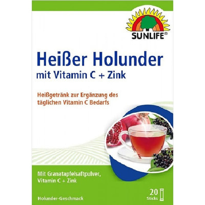 Напиток горячий с витамином С + Цинк SUNLIFE (Санлайф) Heibe Holunder Vitamin C + Zink Sticks стик 4 г 20 шт