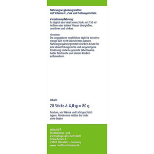 Напиток горячий с витамином С + Цинк SUNLIFE (Санлайф) Heibe Holunder Vitamin C + Zink Sticks стик 4 г 20 шт