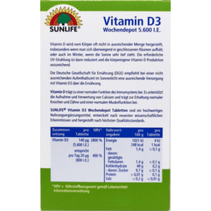 Витамины SUNLIFE (Санлайф) Vitamin D3 Витамин Д3 5600 I.E. таблетки 20 шт