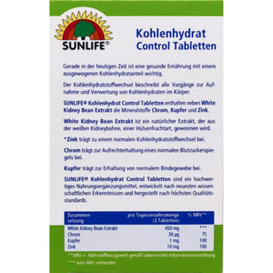 Вітаміни SUNLIFE (Санлайф) Kohlenhydrat Control Tabletten Контроль рівня вуглеводів (блокатор вуглеводів) таблетки 32 шт