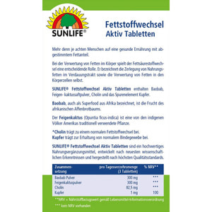 Жиросвязывающие таблетки SUNLIFE (Санлайф) Fettstoffwechsel Aktiv Tabletten для улучшения метаболизма жиров для терапии избыточного веса таблетки 32 ш