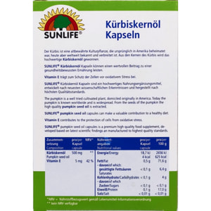 Витамины SUNLIFE (Санлайф) Kurbiskernol Kapseln Тыквенное масло + Витамин Е капсулы 50 шт