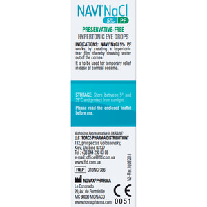 Нави NaCl 5% PF капли глазные раствор офтальмологический гипертонический для уменьшения отека роговицы  флакон 10 мл