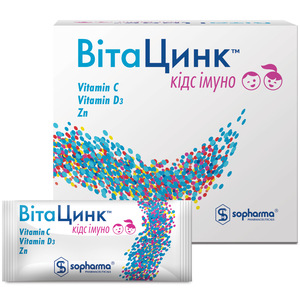 Вітацинк Кідс Імуно додаткове джерело цинку, вітаміну С та D3 порошок в стіках упаковка 20 шт