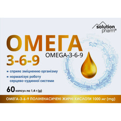 Дієтична добавка загальнозміцнюючої дії Омега 3-6-9 капсули по 1,4 г упаковка 60 шт Solution Pharm