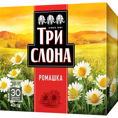 Чай квітковий ТРИ СЛОНА Ромашка в фільтр-пакетах по 1,4 г без нитки упаковка 30 шт