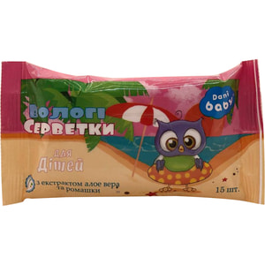 Серветки вологі для дітей DANI BABY (Дані Бебі) з екстрактом ромашки та алое вера 15 шт