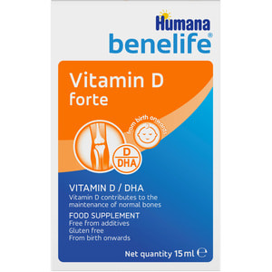 Добавка диетическая Benelife D3 400ME + DHA HUMANA (Хумана) для крепких костей и зубов капли для детей с рождения флакон 15 мл