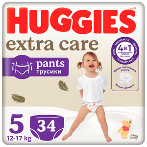 Подгузники-трусики для детей HUGGIES (Хаггис) Pants (Пентс) 5 Elite Soft/Extra Care Mega от 12 до 17 кг 34 шт