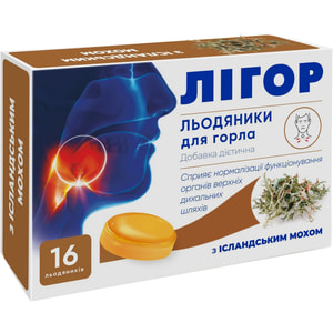 Лігор льодяники для горла з ісландським мохом упаковка 16 шт