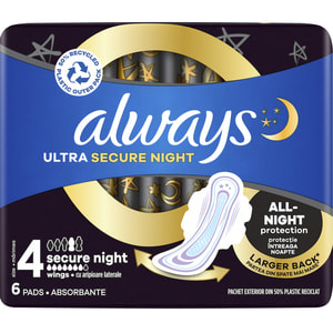 Прокладки гігієнічні жіночі ALWAYS (Олвейс) Ultra Night Secure (Ультра найт секюр) нічні екстра захист ультратонкі ароматизовані 6 шт