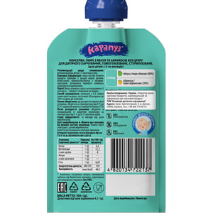 Пюре фруктовое детское КАРАПУЗ Яблоко и абрикос с 5-ти месяцев мягкая упаковка дой-пак 100 г