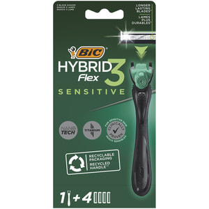 Бритва BIC (Бик) Flex 3 Hybrid (Флекс 3 Гибрид) Sensitive 1 шт + 4 кассеты