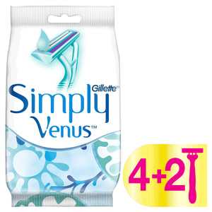 Бритва жіноча GILLETTE (Жіллет) Venus (Венус) 2 Simply (2 сімпл) одноразова 4 + 2 шт