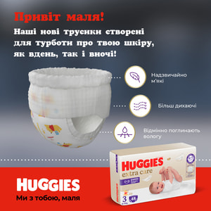 Подгузники-трусики для детей HUGGIES (Хаггис) Pants (Пентс) 3 Elite Soft/Extra Care Mega от 6 до 11 кг 48 шт