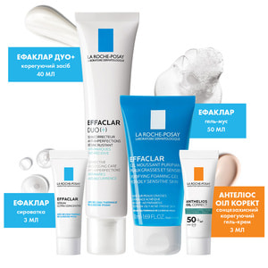 Набір La Roche-Posay (Ля Рош-Позе) Ефаклар для проблемної шкіри Дуо+ Гель-мус для очищення 50 мл + Корегуючий засіб 40 мл + Гель-крем 3 мл