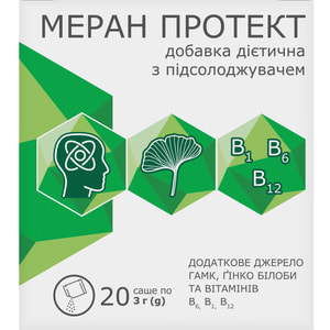 Меран Протект допольнительный источник гамк, гинкго билоба, витамина В1, В6, В12 порошок в саше по 3 г 20 шт